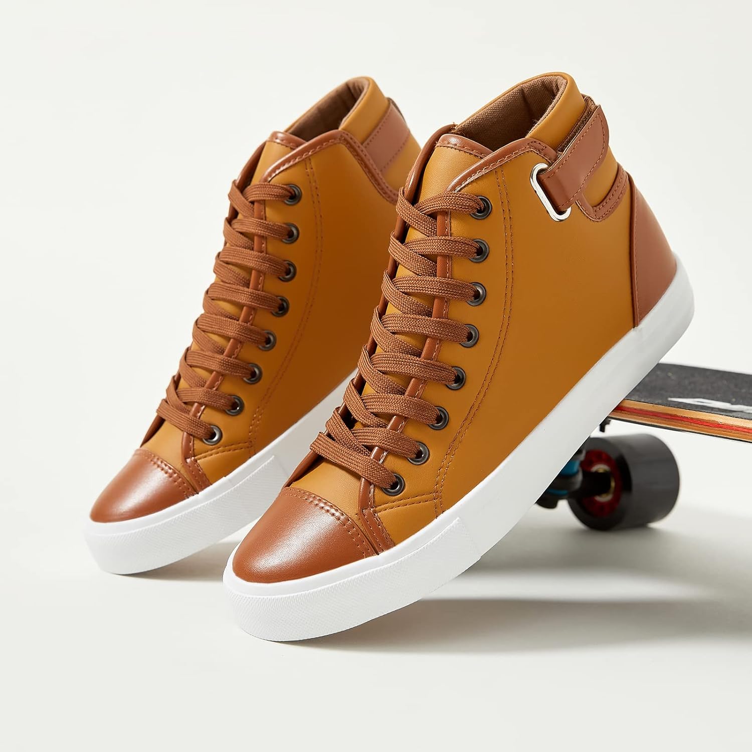 yageyan Men White high top Sneakers for Casual Black pu Leather Fashion Shoes for Men - Image 5