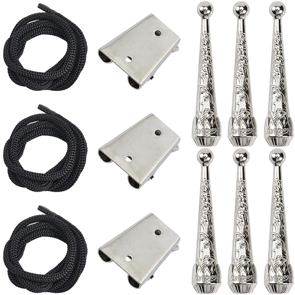 GORGECRAFT 3 Ensemble D'Embouts de Rechange pour Cravates Bolo de Grande Taille en Fer 6 Embouts de Cordon à Boucle Ronde en Alliage 3 Cordons à Embouts Texturés 3 fermoirs Coulissants (Platine)