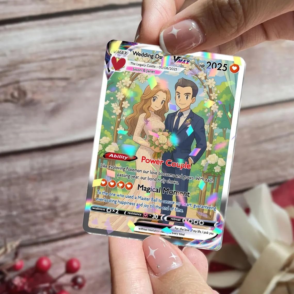 Personalized Poke Card Anniversary Card - Custom Photo Anime Wedding Card, Custom Card for Couple, Gift for Him, Gift for Her