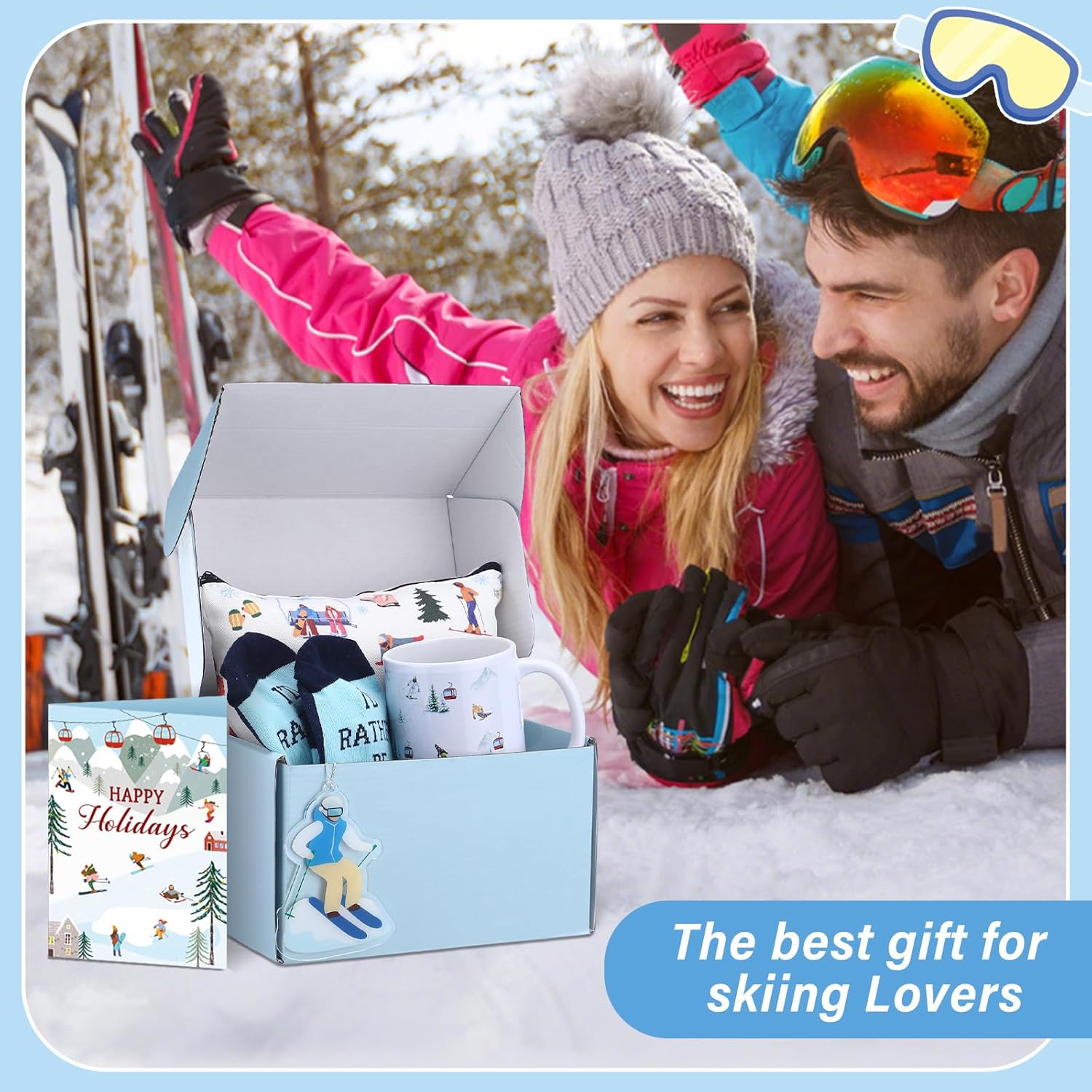 6 Pcs Ski Gifts Set Winter Skiing Ceramic Mug, Socks for Skiers, Makeup Bag, Card, Acrylic Christmas Ornament and Box Skiing Accessories for Ski Lovers Women Men Snowboarder - Image 6