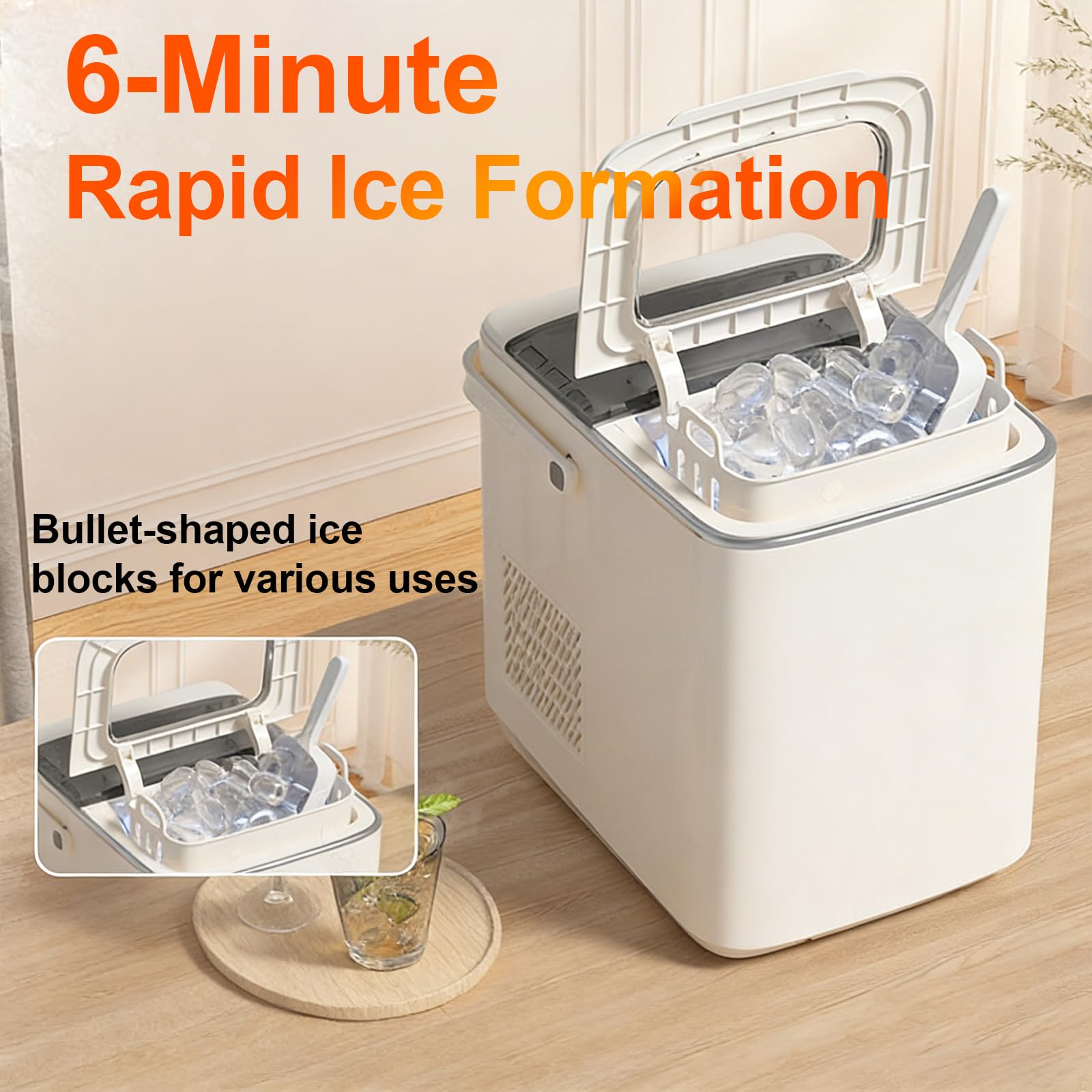 Genérico Máquina de Hielo de sobremesa, Lista en 6 Minutos con 9 Cubitos, Controles táctiles Digitales, autolimpiante para la Cocina del hogar. (White 10×12.36×11.77in)
