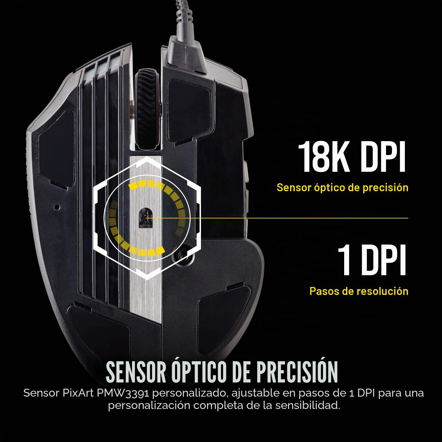 Corsair Scimitar RGB Elite MOBA/MMO Gaming Mouse Negro, Retroiluminado RGB LED, 18000 dpi, Óptico