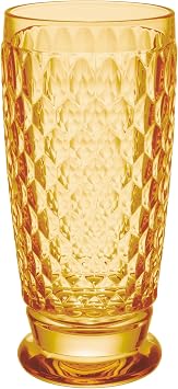 Villeroy & Boch Boston Saffron Long Drink Glass, Set of 4, 13.5 oz, Crystal Glass for Cocktails, Made in Germany, Dishwasher-Safe, Yellow