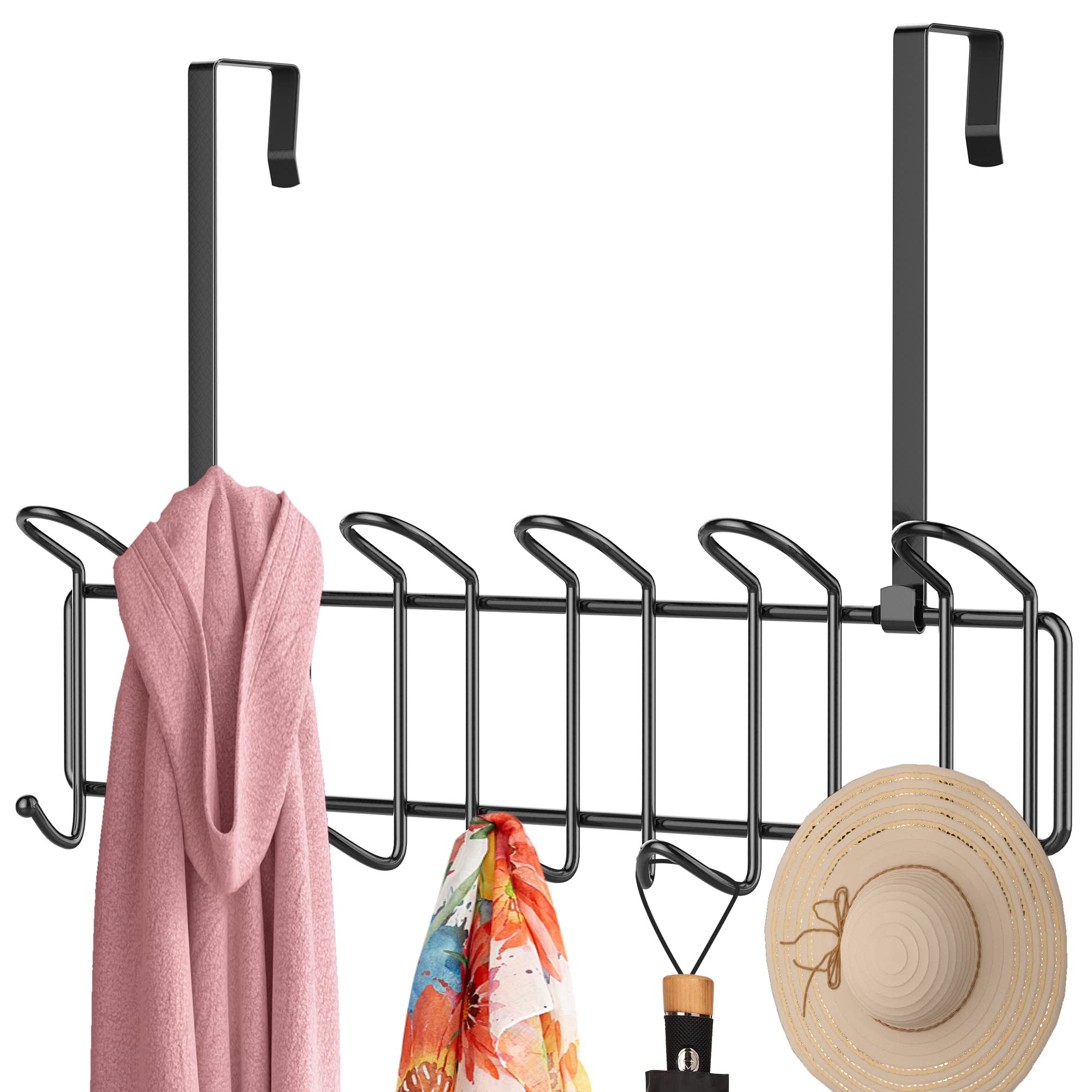 Coat Rack Wall Mounted Hook Rack Over The Door Hook Organizer 13 Hooks, Heavy-Duty Iron Wire Black