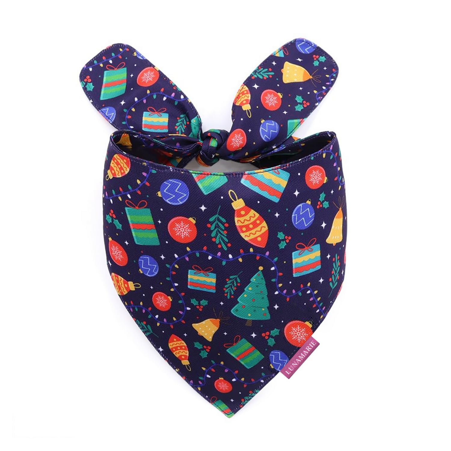 LunaMarie - Luxury Pet Birthday Bandanas -Premium & Silky Poly Fabric | 100% Handmade | Custom Shape Dual Layered (Christmas Tree, Large) โ image 1