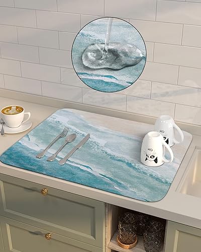 Miniatura 4 de Tapete de secado de platos de playa de verano para encimera de cocina, bañofregadero, tapete absorbente de secado de botellas costero oceánico,