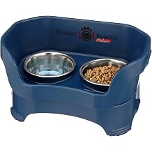 Neater Pet Brands Neater Feeder Deluxe Mess Proof Dog Bowls Elevated for Medium Dogs 19-40 lbs, Made in USA, No Spill Raised Dog Food Bowl Stand Feeding Station, Food and Water Bowl Set, Dark Blue