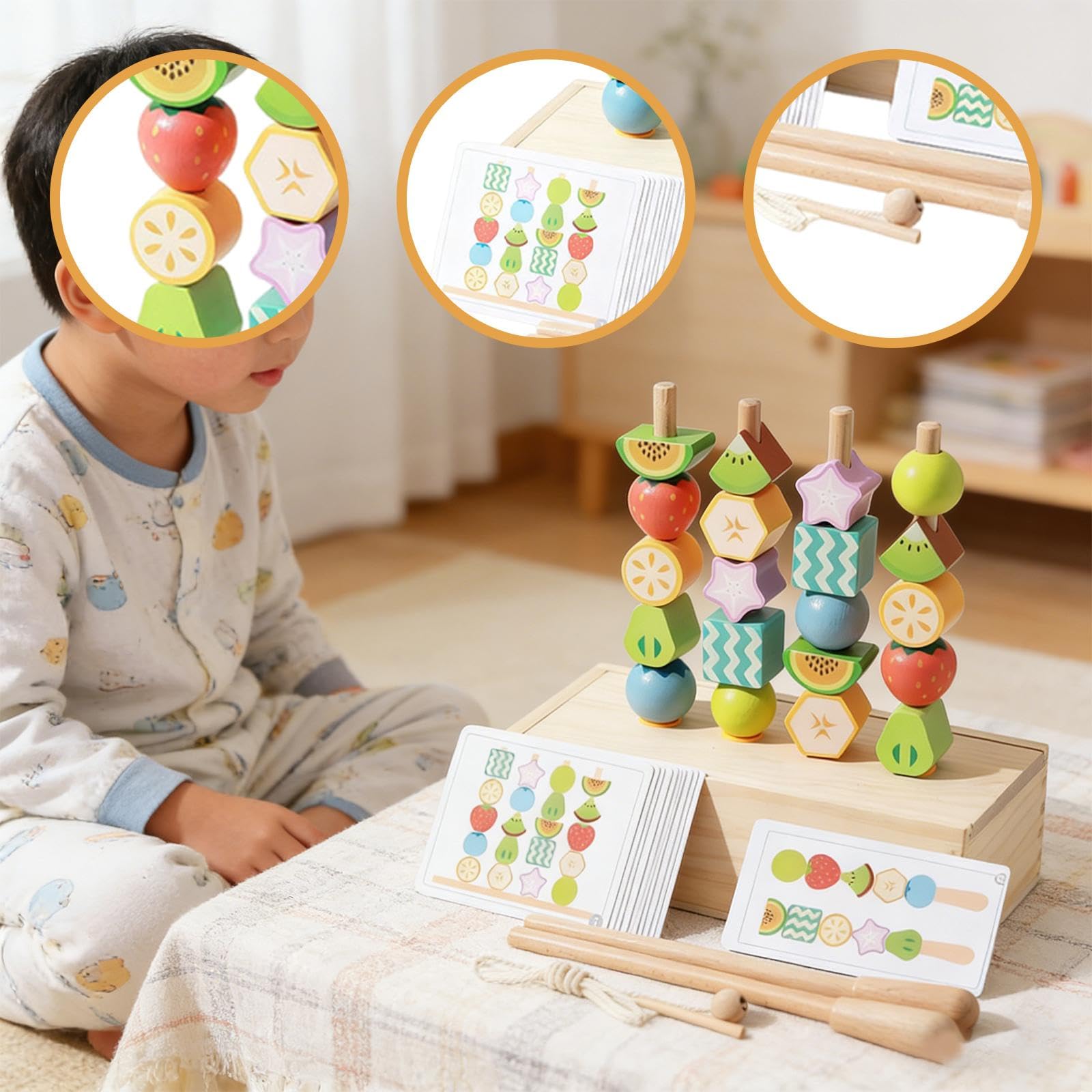 Juguete de Secuenciación de, de Madera para Ensartar, Bloques Apilables Sensoriales, Juego de Aprendizaje Temprano, Habilidades Motora, Style B