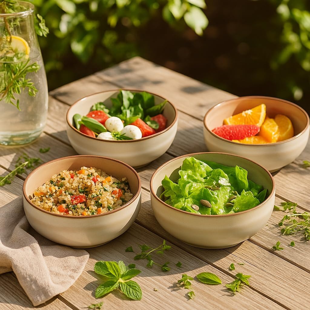 Stoneware Ceramic Cereal Bowls Set of 4, 21 oz | Lead-Free, Cadmium-Free | Microwave and Dishwasher Safe | For Soup, Salad, Rice, Dessert, Ice Cream | Nordic Design | Terracotta/Sage Ash - Image 9