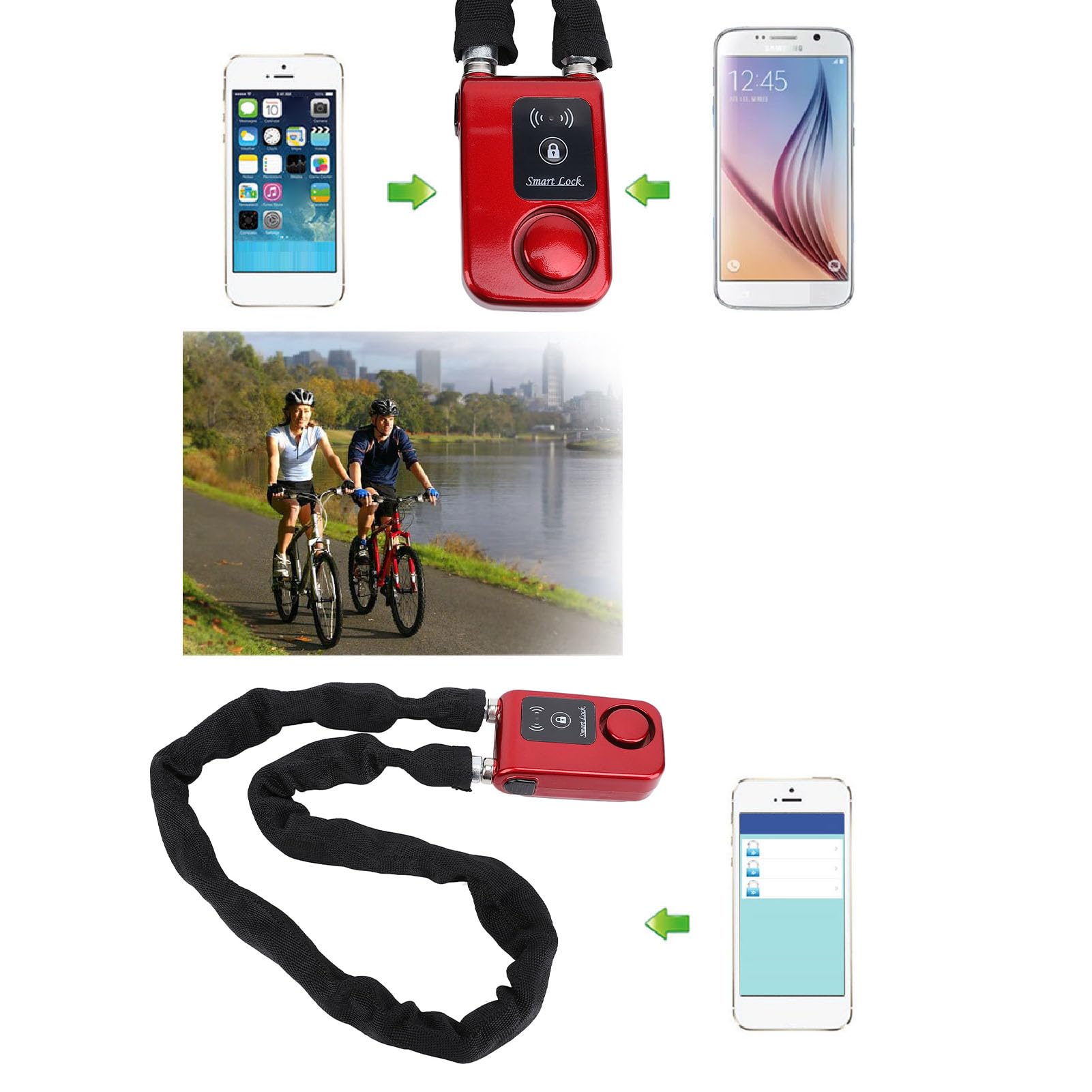 Lucchetto a Catena Bluetooth, Lucchetto per Bici con Controllo APP con Allarme a Vibrazione, Lucchetto per Bicicletta Impermeabile Senza Chiave, per Bici, Moto, Porta e Cancello
