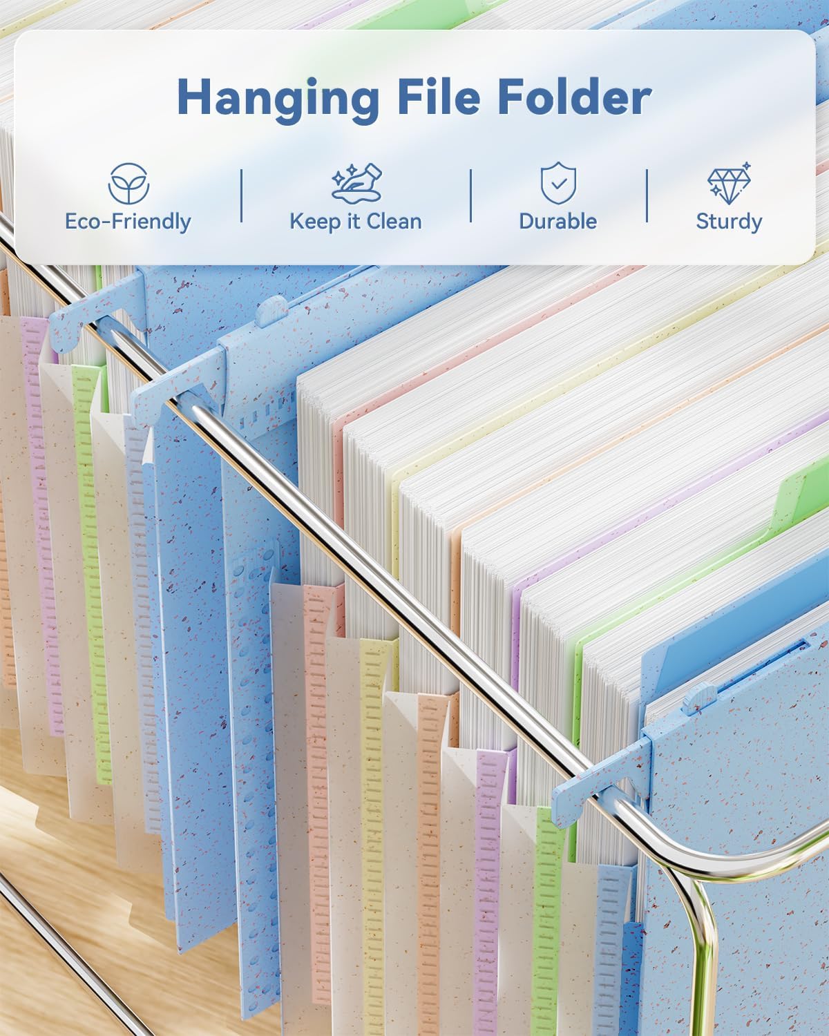 ANSOOK Wheat Straw Legal Size Hanging File Folders,Expandable 1.2" Accordion Pockets File Organizer,3 Pack Filing Cabinet Folders,Large Capacity File Folder with Tabs,Blue Hanging File for Frame Box