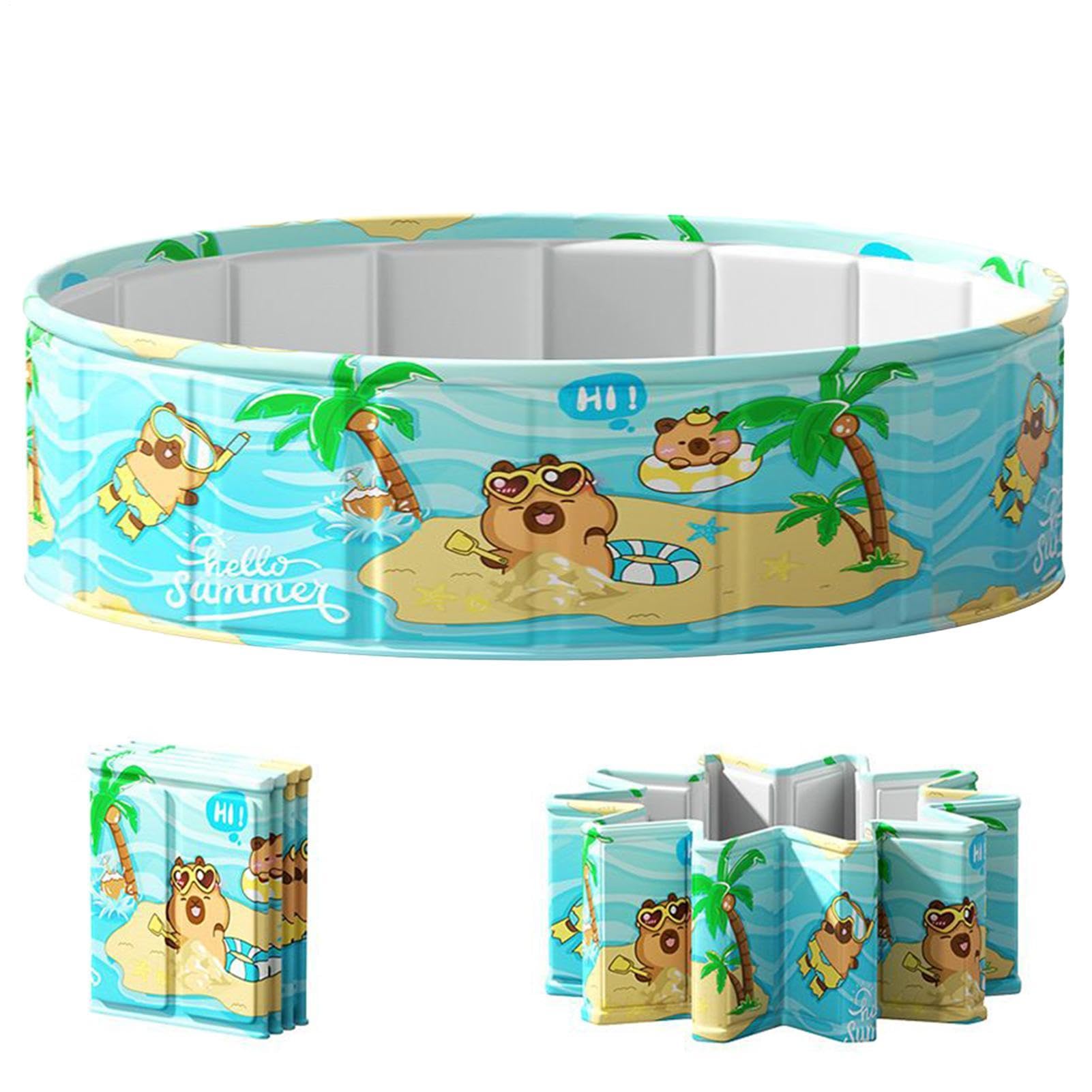 Foldable Swimming Pool | PVC Non-inflatable Portable Bath Basin | Folding Kids Swimming Pool | for Boys Girls Pets Outside Indoor Garden Backyard Terrace Beach Lawn Water Party