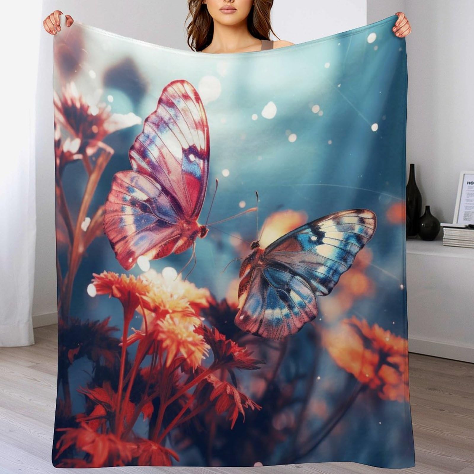 Couverture polaire papillon en flannel de qualité supérieure peluche douceur lit 150x200