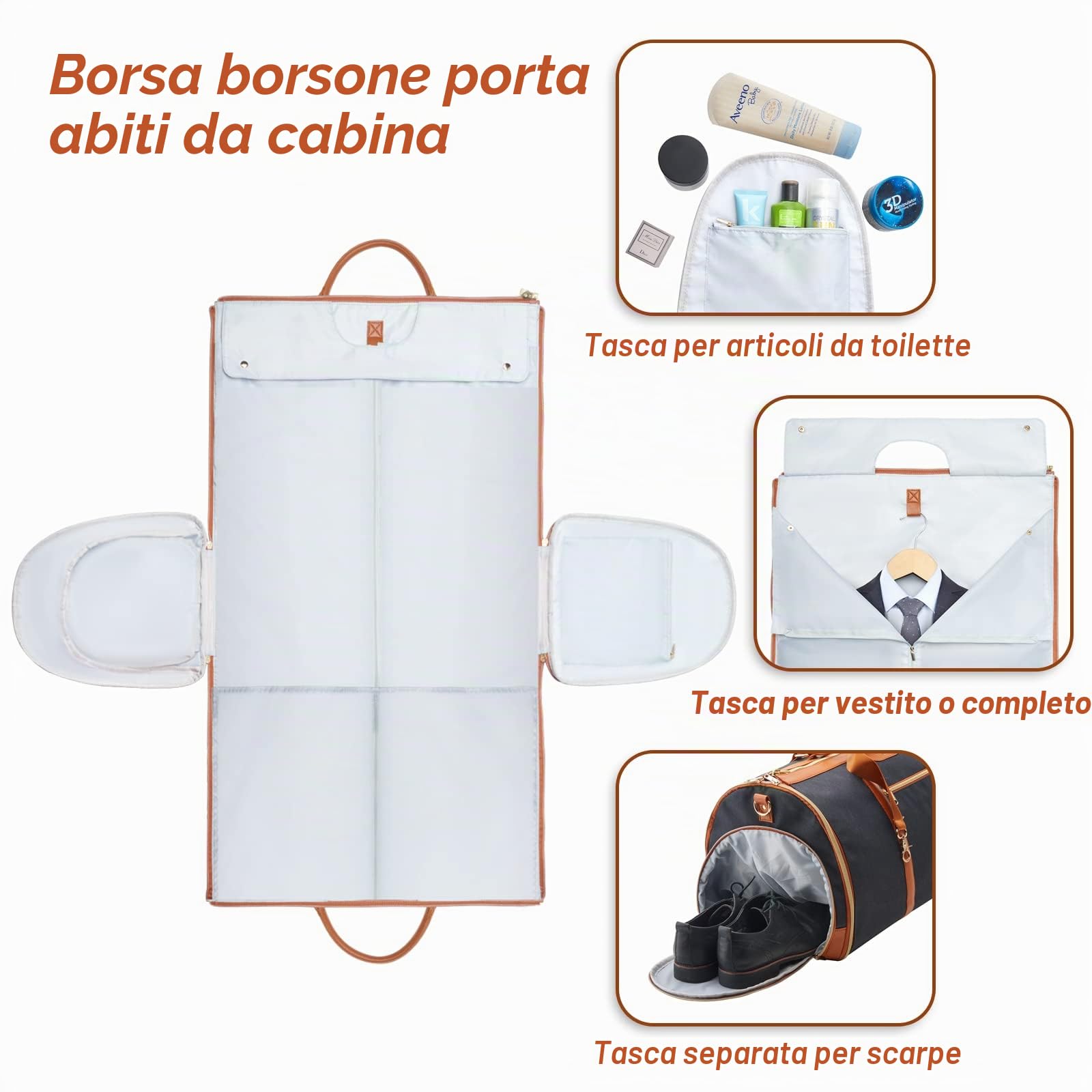 Borsa porta abiti da viaggio, borsa porta indumenti, borsone convertibile con scomparto per scarpe, perfetta per viaggi di lavoro e gite nel fine settimana, Nero