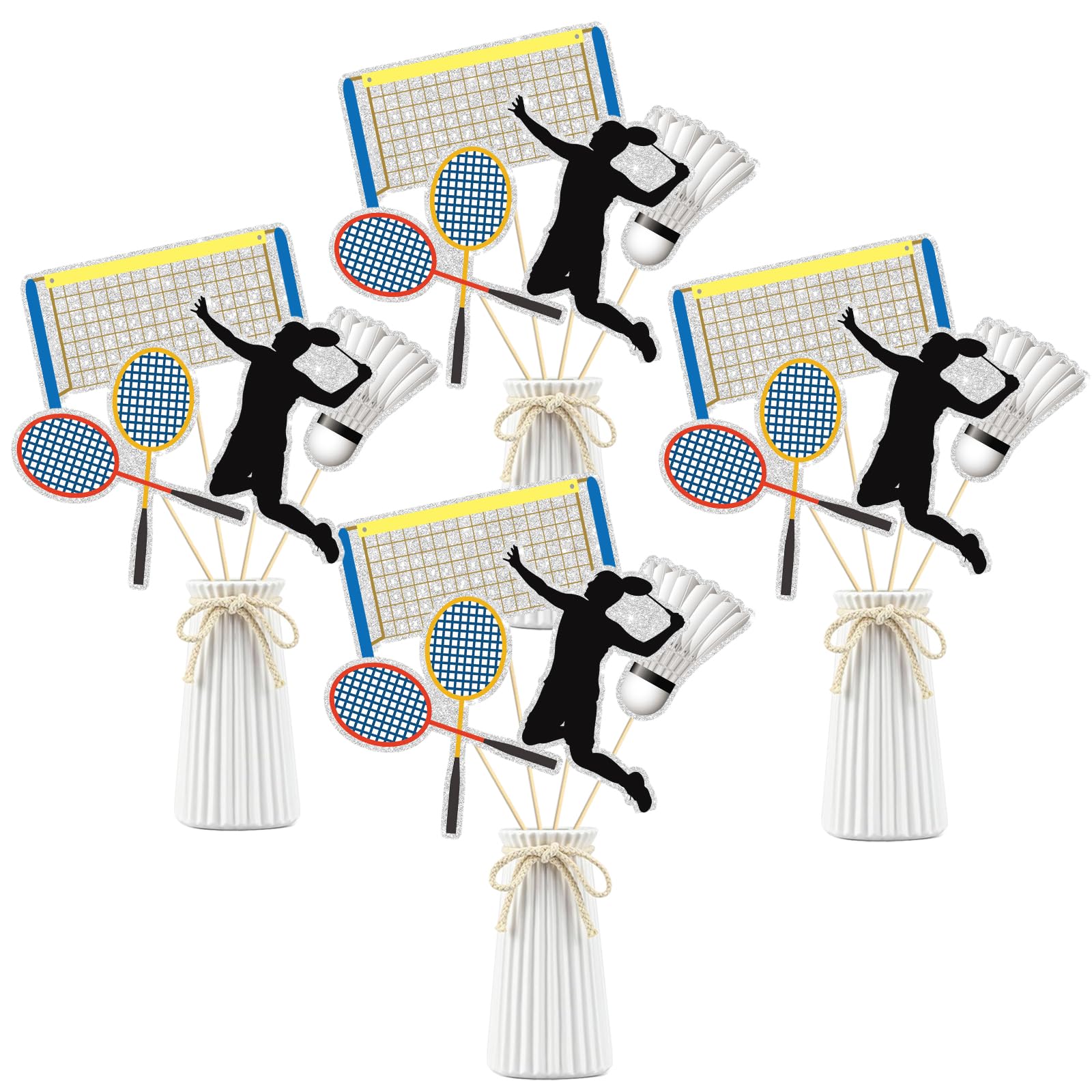 Set of 16,Badminton Theme Centerpiece Sticks,Boy Kid Birthday Table Toppers,Badminton Lovers Party Decorations, Sports Party Happy Birthday Cake Picks