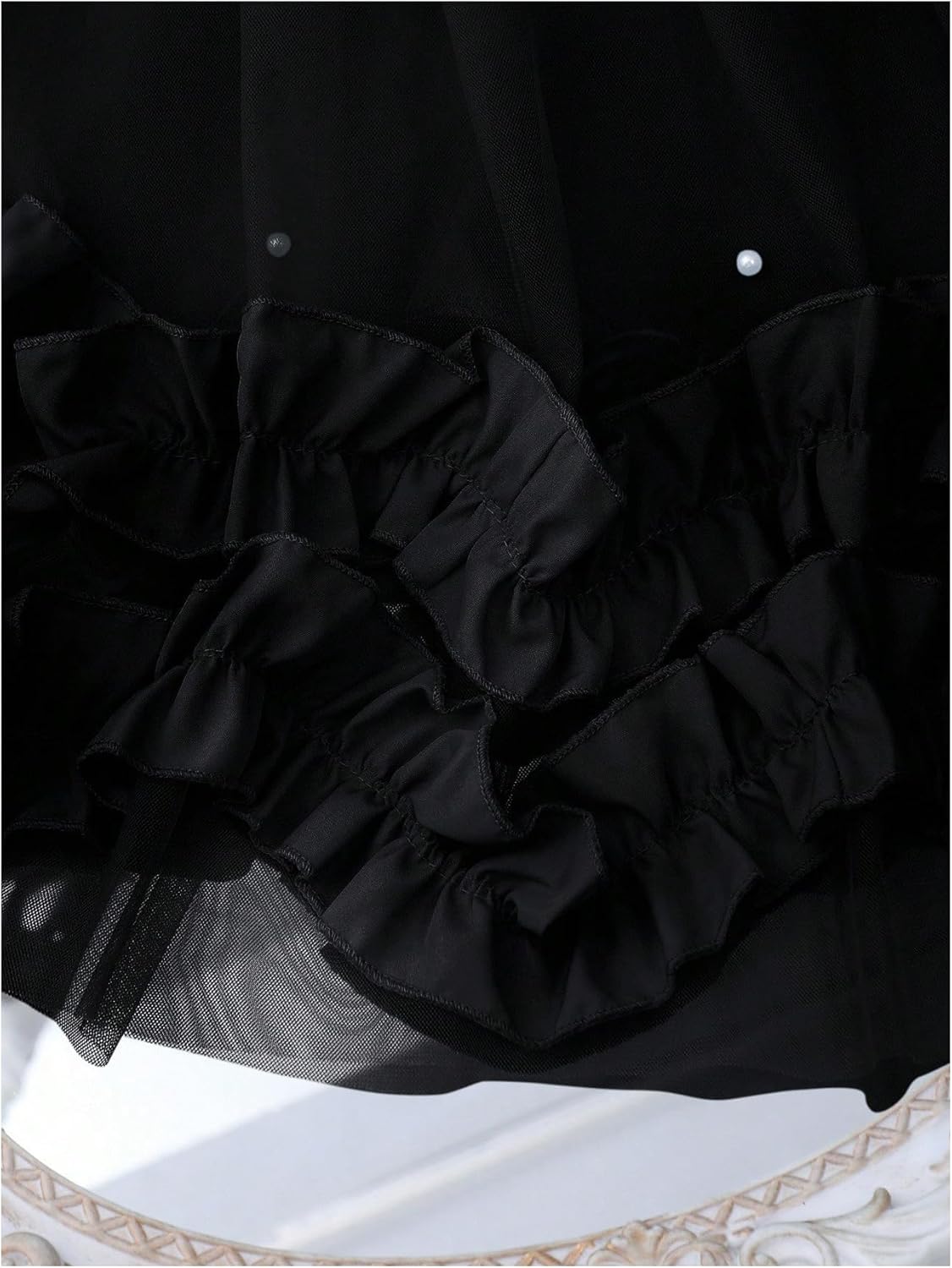 OYOANGLE Girl's Pearl Beaded Bow Sleeveless Flowy A Line Short Dress Mesh Floral Appliques Cute Party Dresses - Image 4