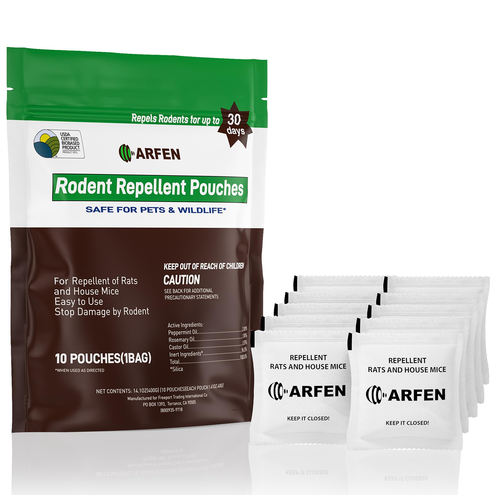 Rodent Repellent Pouches, Peppermint Oil, All Natural, Plant Powered, Repel Mice and Rat, Squirrels, Mouse Repellent, Keep Mice Out from Indoor/Car/RV/Boat/Garage/Cabin,10 Pouches