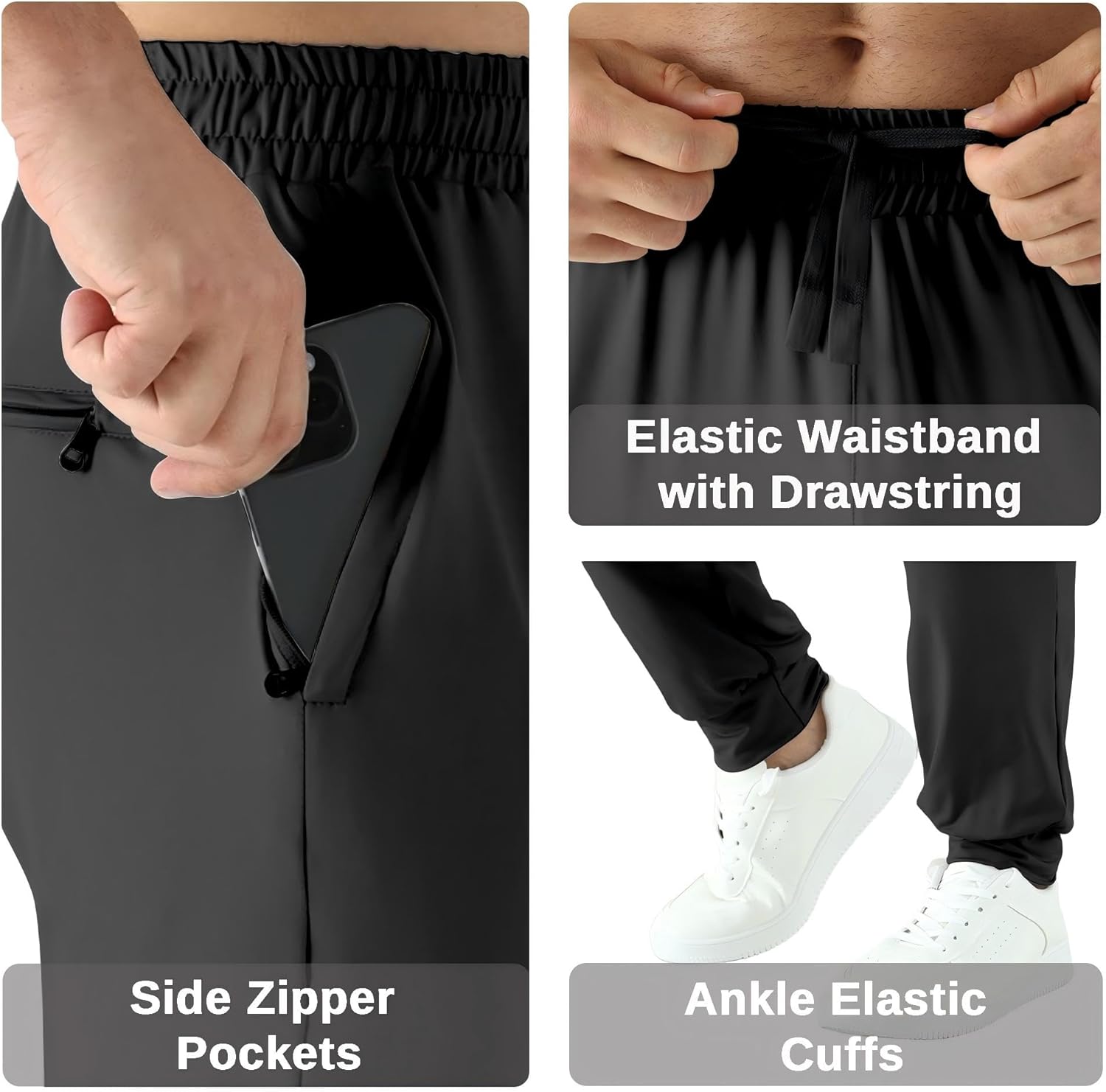 Men's Lightweight Workout Sweatpants with Zipper Pocket, Quick Dry Athletic Jogger Pants for Gym Running