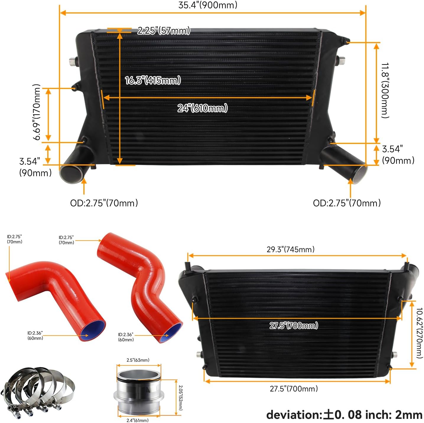 Fmic Turbo Intercooler Kit fits for Vw Golf Gti 06-10 2.0T Mk5 Gen2 (Version 2) Red