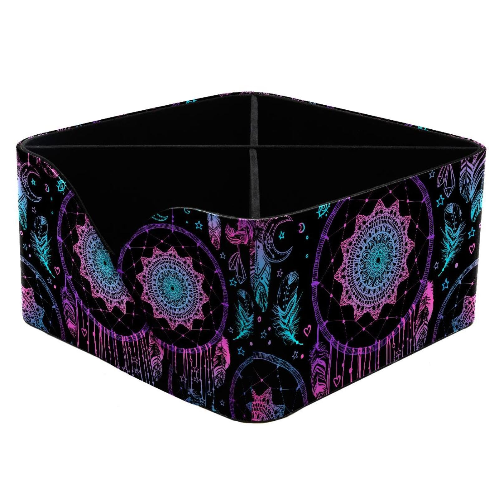 KengjuTesu Native American Indian Dreamcatcher Feathers Moon Pattern Desktop Organizer Pen Holder, Rectangular Pencil Cup for Office, Study and Makeup Stations