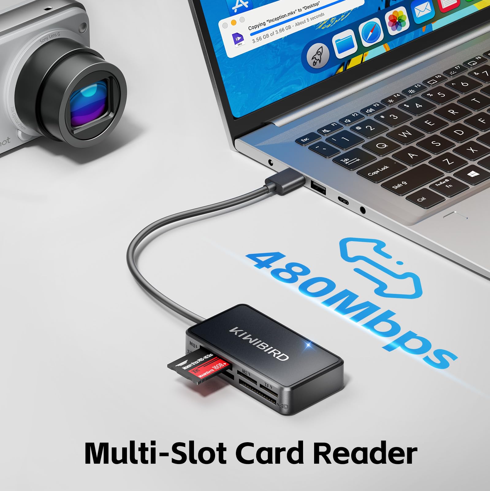 KiWiBiRD Czytnik kart SD USB Compact Flash CF czytnik kart adapter do Memory Stick Pro Duo XD M2 MS TF micro SD, kompatybilny z komputery stacjonarne, laptopy i komputery Mac MacBook