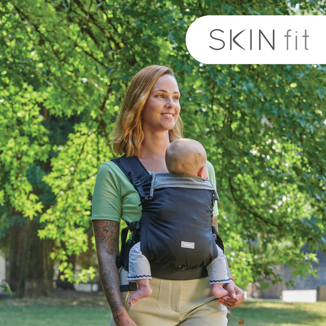 Skin Fit - Portabebés ergonómico ideal para bebés de 0 meses a 9 kg, ajustable y seguro para bebés con correas cruzadas acolchadas, cinturón abdominal y capucha