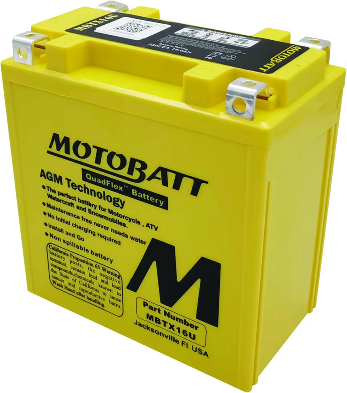 MotoBatt DB Electrical MBTX16U New Battery for Motobatt Battery 19Ah, Kawasaki, Moto Guzzi, Suzuki, Piaggio-Gilera Fuoco, Polaris Atv, Suzuki Motorcycle YTX16-BS YTX16-BS-1 YTX20A-BS YTX20CH-BS