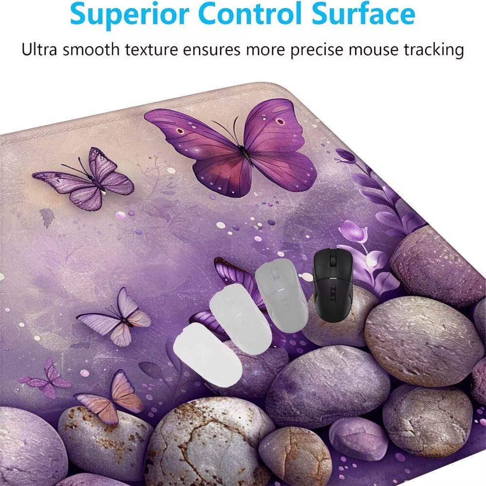 Viola Tappetino Mouse XXL 1000x500x3mm, Gaming Tappetino Mouse Farfalla Mousepad con Base in Impermeabile Gomma Antiscivolo per Tastiera Computer Ufficio Idea Regalo Festa del Papà e Compleanno X-978