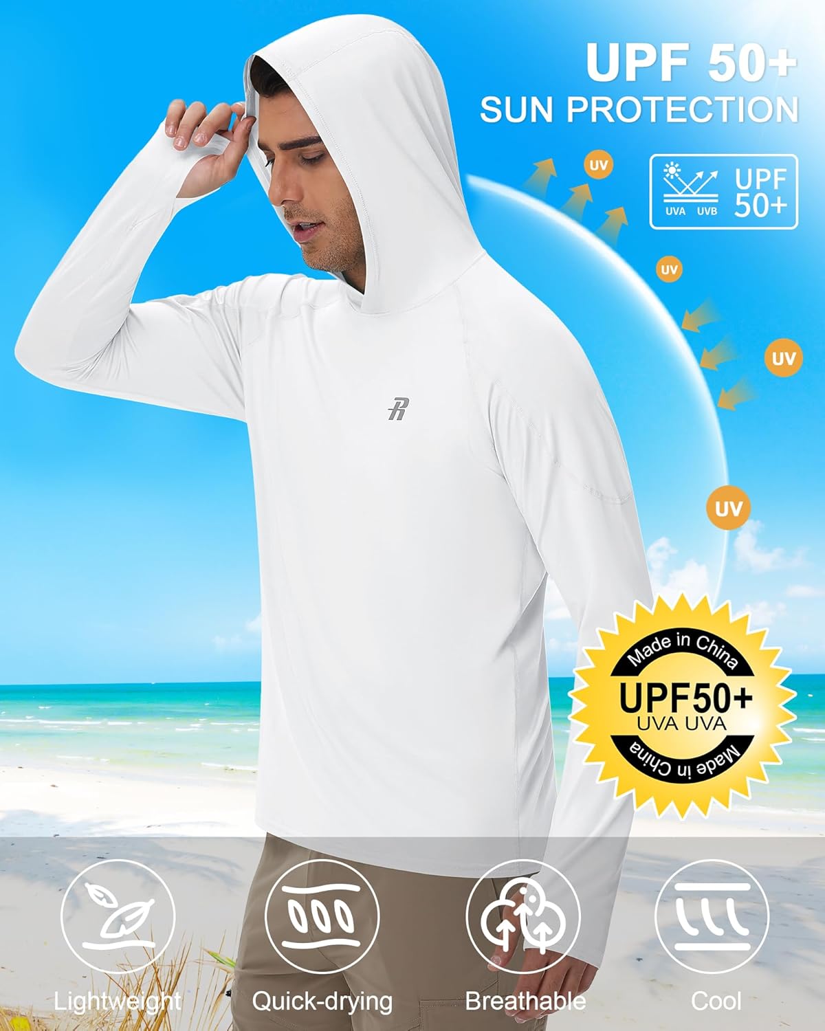 Runhit Fishing Shirts for Men Hoodie Sun Shirt UPF 50+ Long Sleeve UV Protection SPF Rash Guard Running Hiking Workout - Image 2