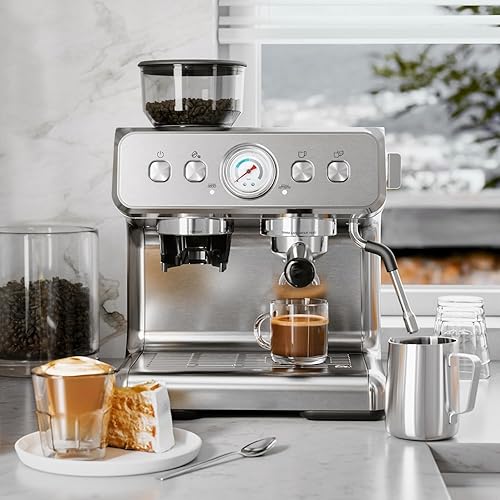 Miniatura 8 de Kismile Máquina de café expreso con molinillo, máquinas de café Expresso de 15 bar con espumador de leche, máquina de café expreso con 30 ajustes de