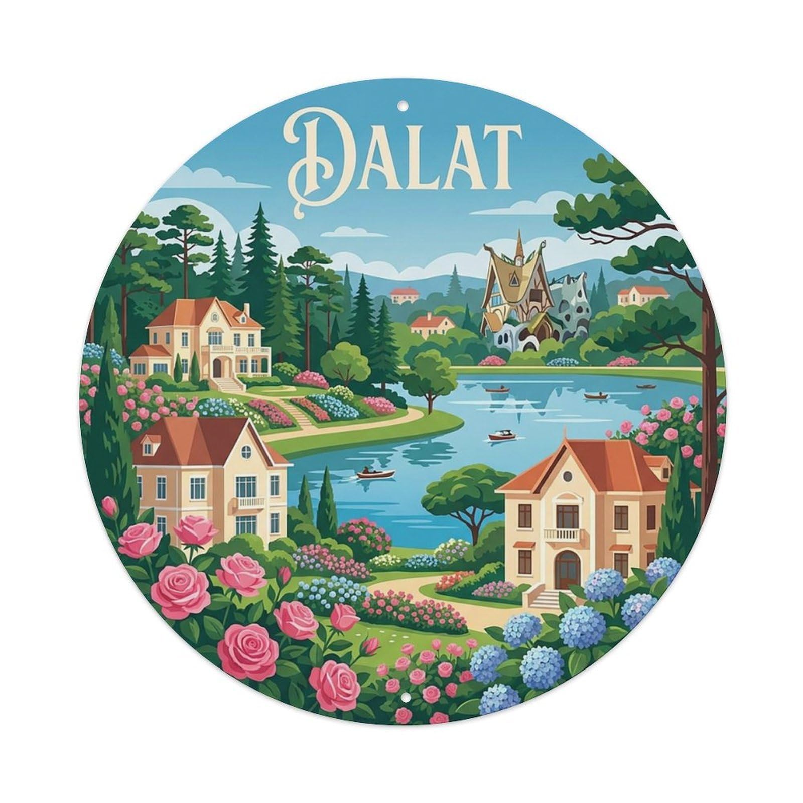 Vintage Travel Vietnam Dalat Vintage Metal Tin Sign Plaque Wall Decor for Cafe, Club Bar, Office, Garden Metal Poster 8x8Inch