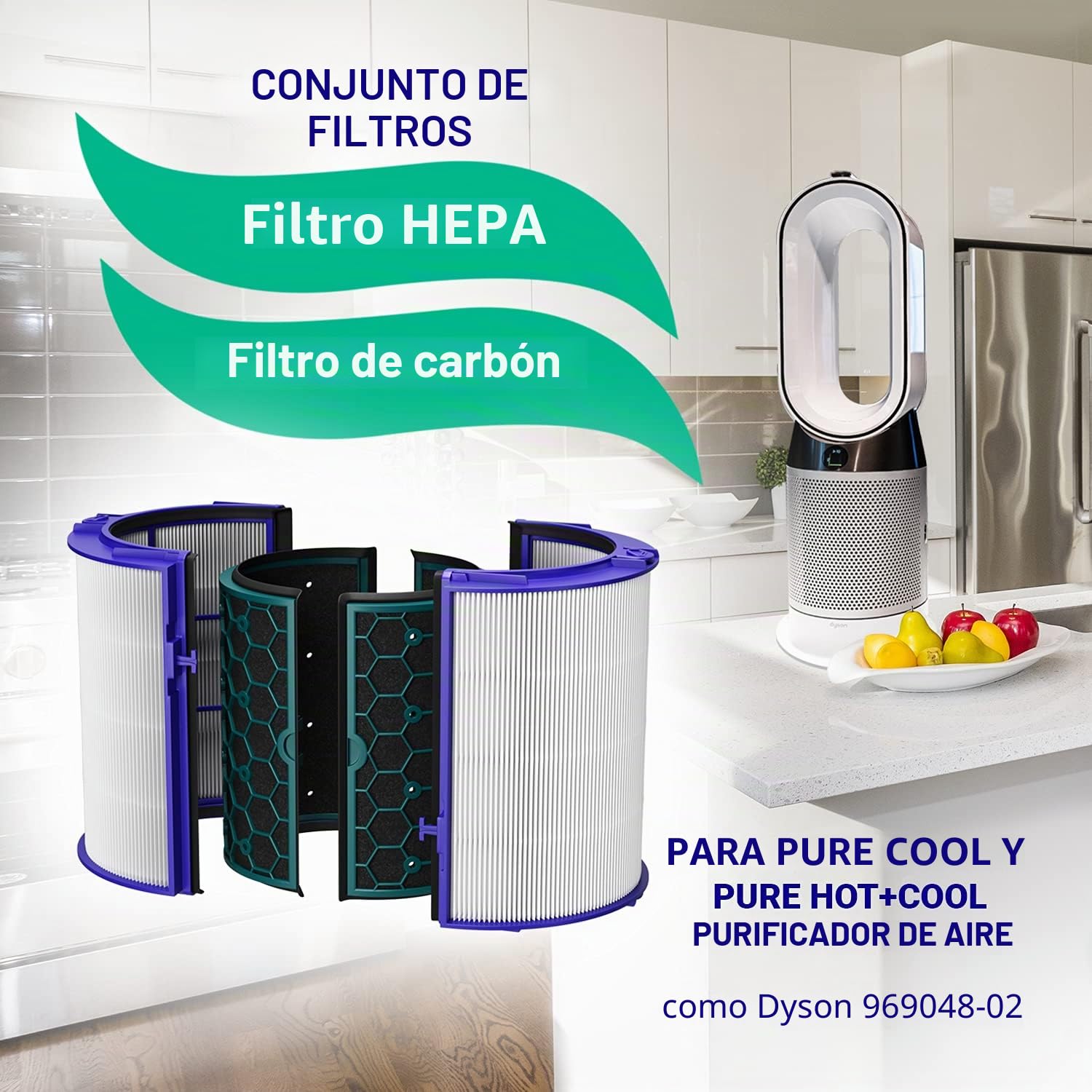 VIOKS juego de filtros 360° recambio para filtro Dysоn Hot and Cool 969048-02 para purificador de aire HP04 HP05 TP04 TP05 DP04 / Filtro Hepa + filtro de carbón activo para Pure Cool, Pure Hot+Cool