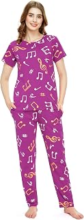 ZEYO Night Suit for Women's Musical Notes Printed Cotton Night Dress of Top and Pajama Set 5777 Price In India