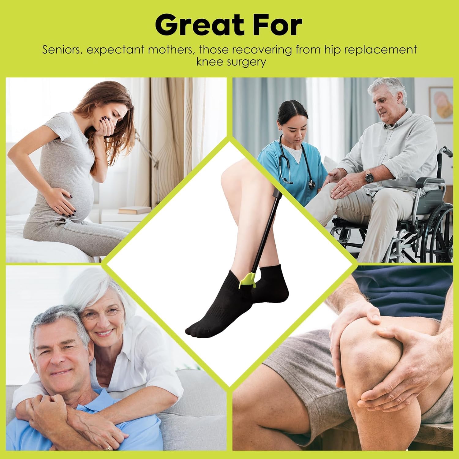 Aiuto estraibile per calze a compressione e calze – Calzascarpe multifunzione retrattile – Assistente allungabile per anziani e disabili.