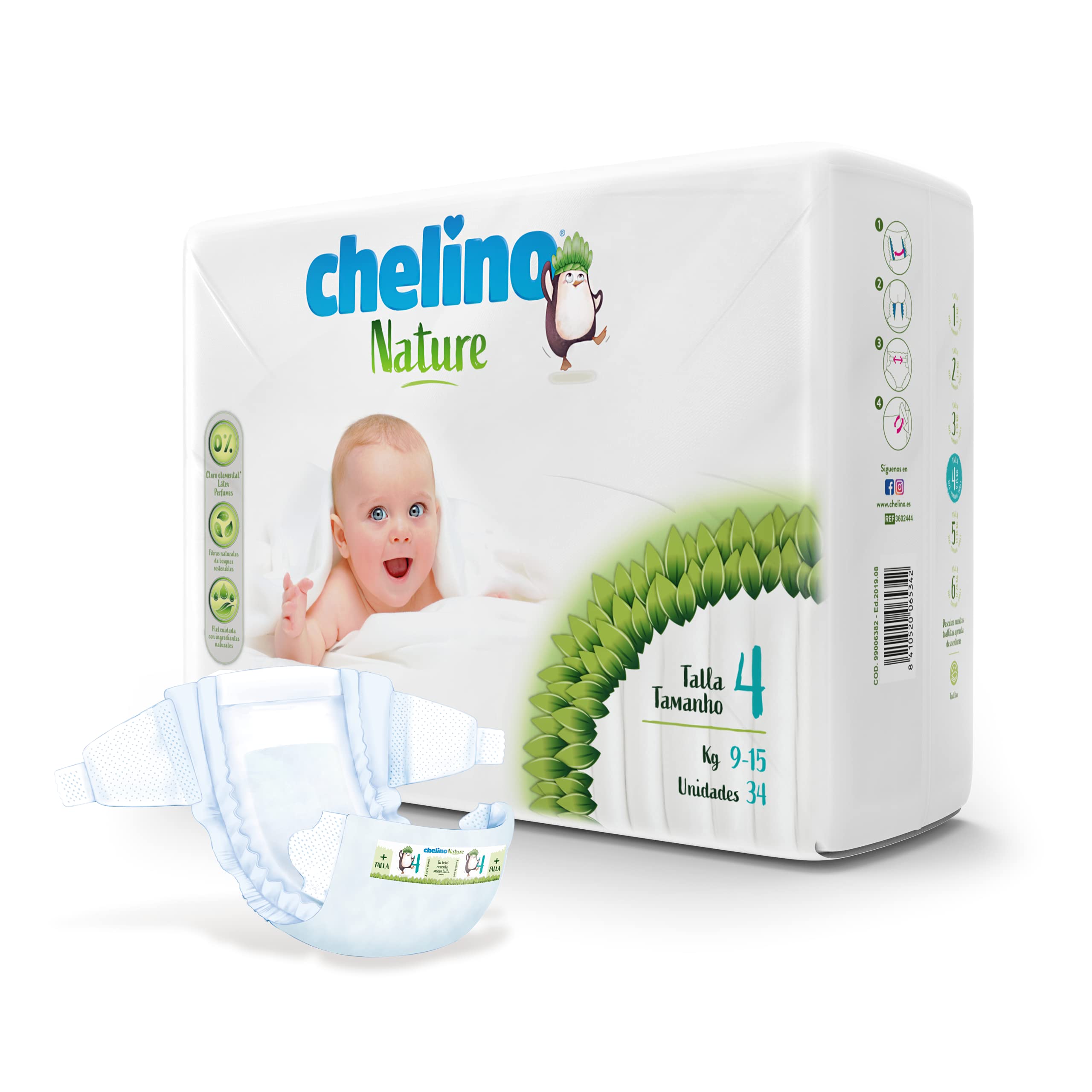 Chelino Nature Pañal Infantil Talla 4 (9-15 kg), 204 Pañales - 5