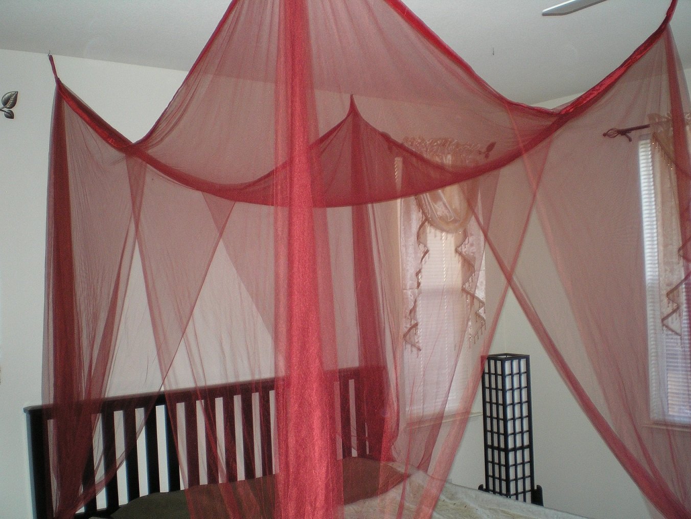 OctoRose Four Post Mosquito Net for Bed Canopy -Fits Queen, King, California King Beds-Indoor & Outdoor Use- Burgundy