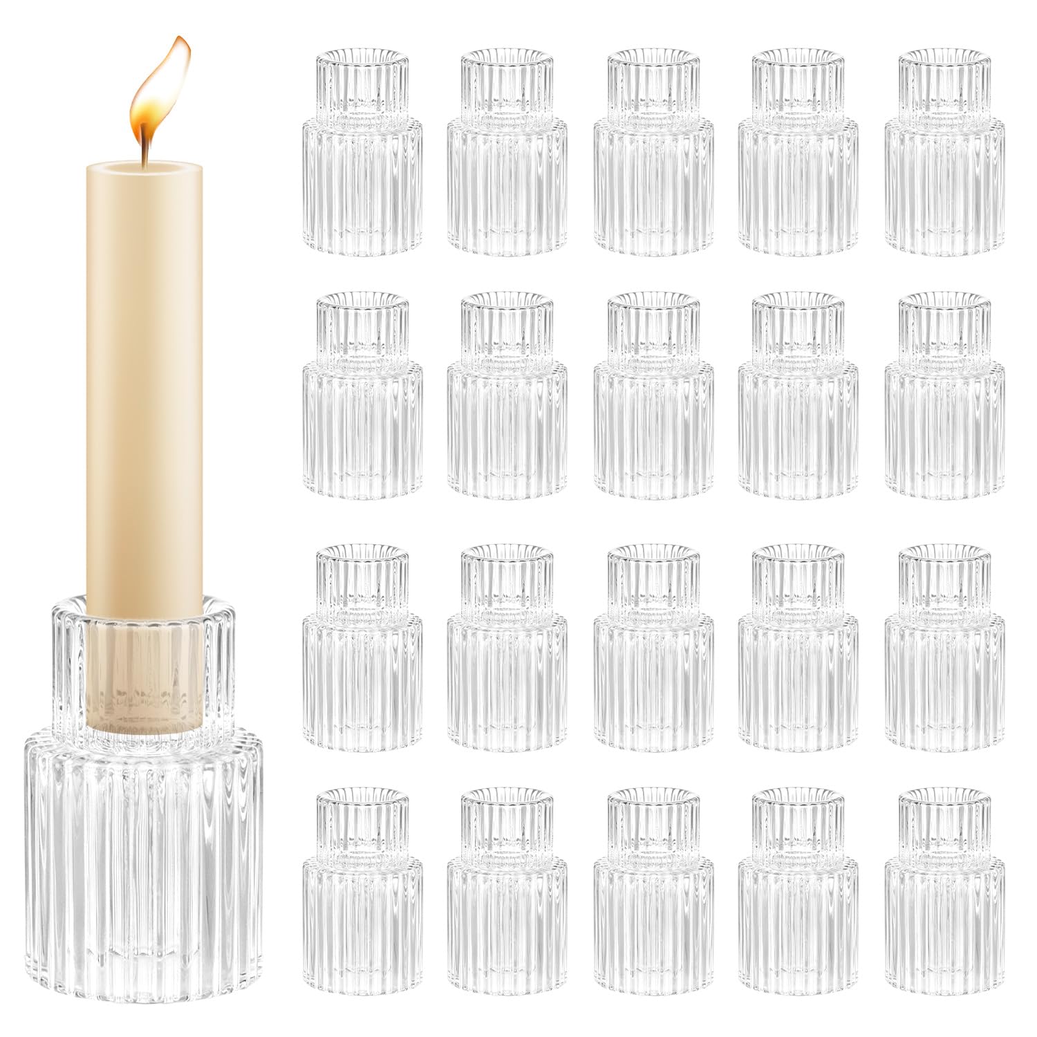 QWORK® 20 Pezzi porta candela in vetro, portacandele per tealight 6 cm, per matrimoni, feste, decorazioni per la casa