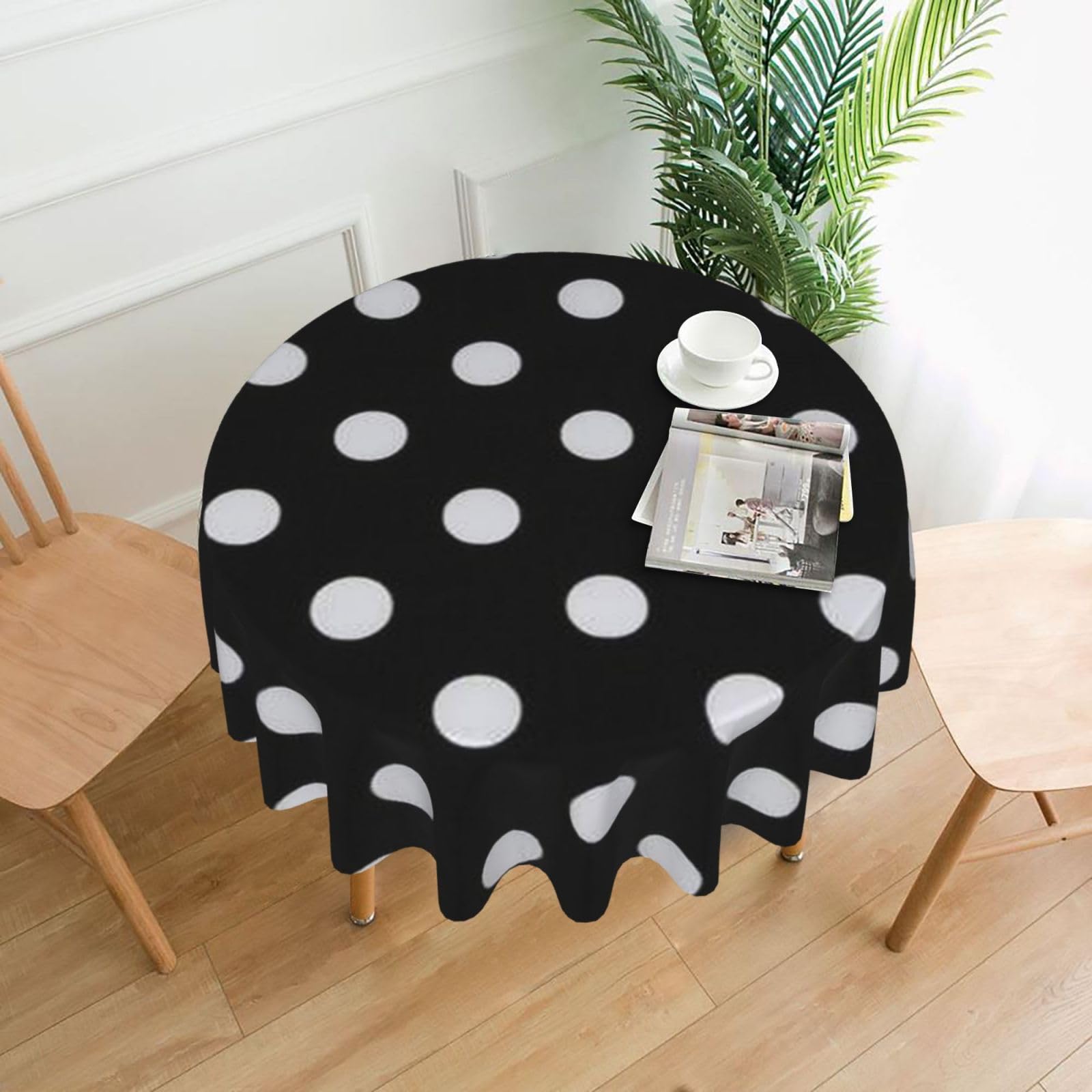 Nappe ronde imperméable noir et blanc 150 cm pour table de jardin et salle à manger