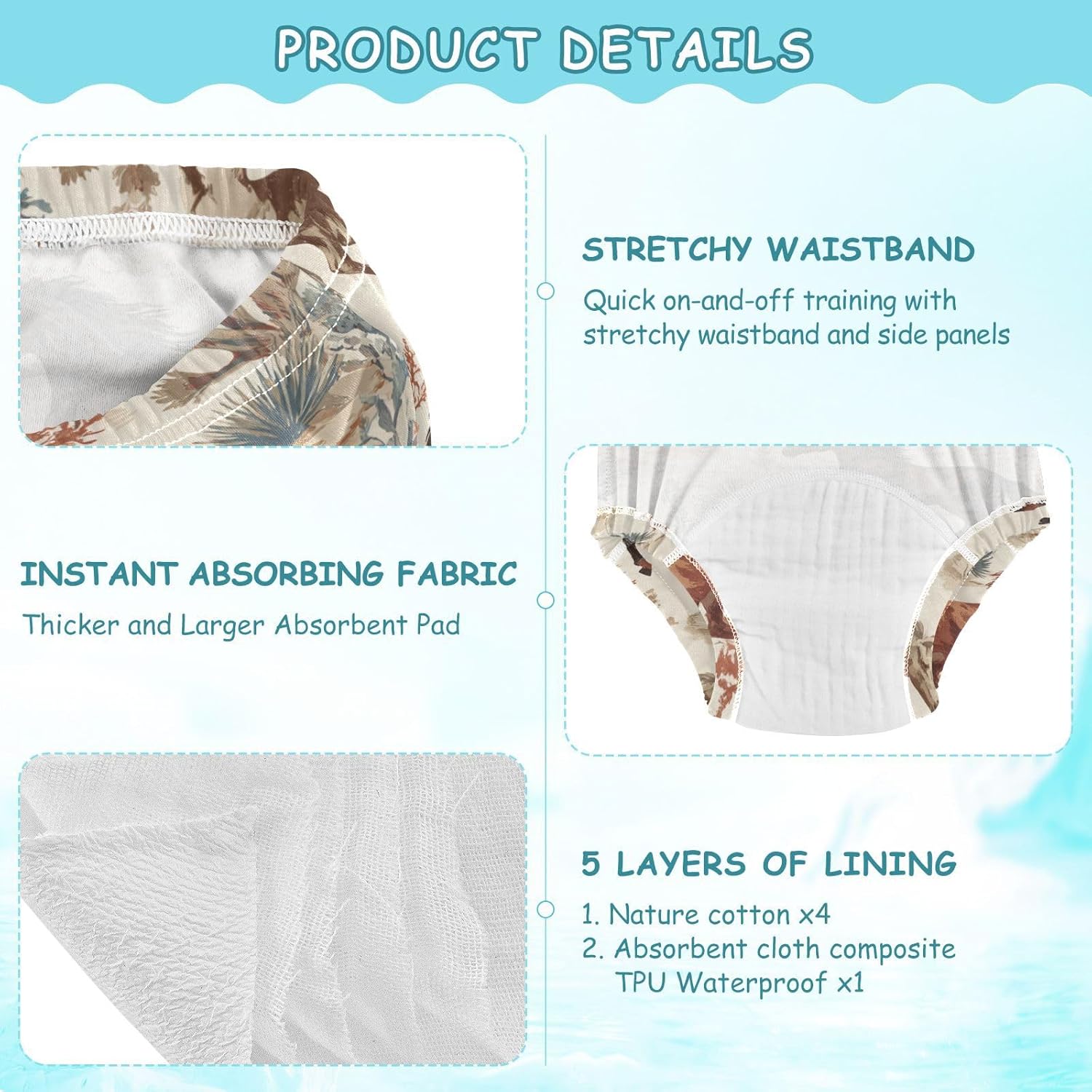 Baby Boys Potty Training Toilet Pants Reusable Boho Chic Horses Cacti Beige Overnight Training Pants Boxers