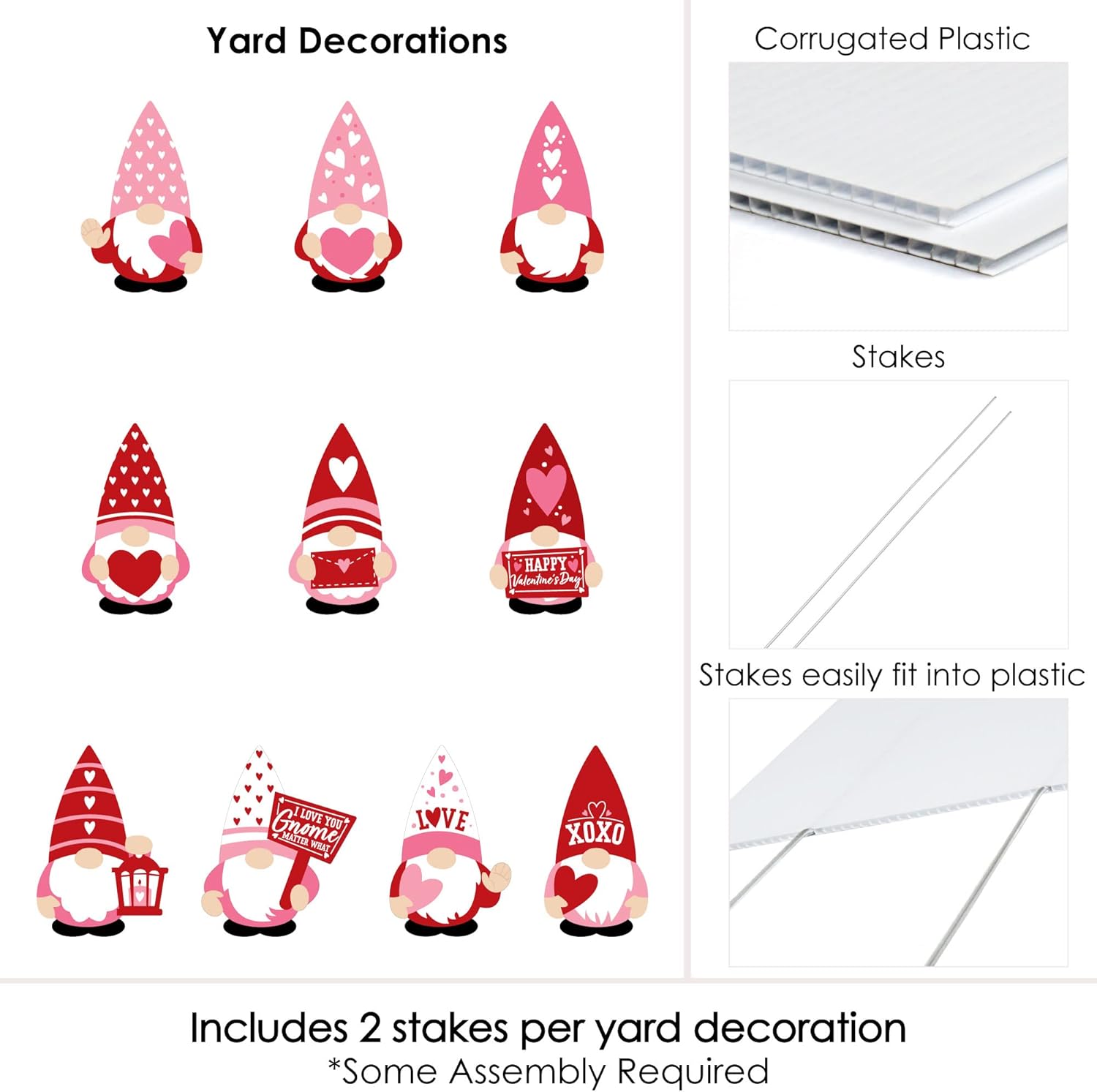 Big Dot of Happiness Valentine Gnomes - Lawn Decorations - Outdoor Valentine’s Day Party Yard Decorations - 10 Piece