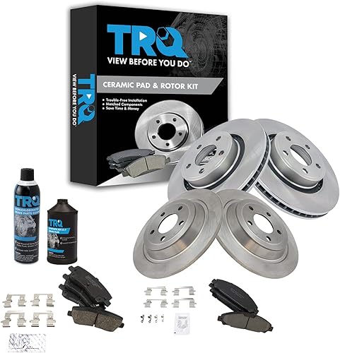 TRQ Kit de pastillas de freno delanteras y traseras y rotores Kit de productos químicos de freno Pastillas de freno Rotor de freno de cerámica