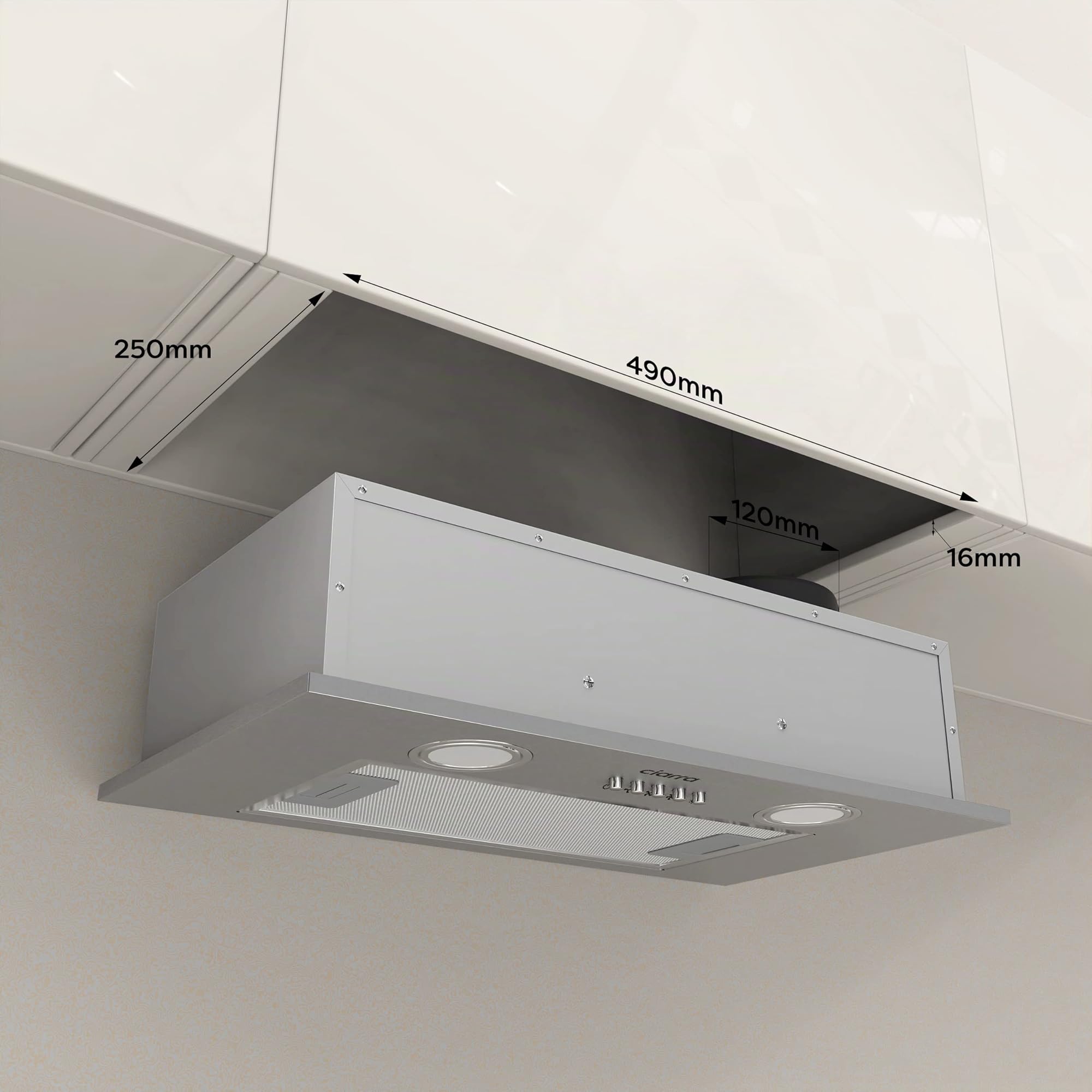 CIARRA CBCS5913A Cappa Aspirante Incasso 52cm - 300m³/h - 3 Velocità - Doppia Modalità - Facile Installazione - Acciaio Inox