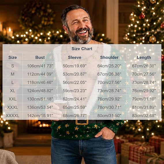 Mens Ugly Christmas Sweatshirt Funny 3D Print Pullover Hairy Chest Jumper
