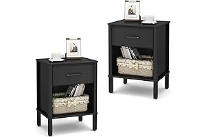 Small Nightstand Set of 2, Black Nightstand with Fabric Drawers