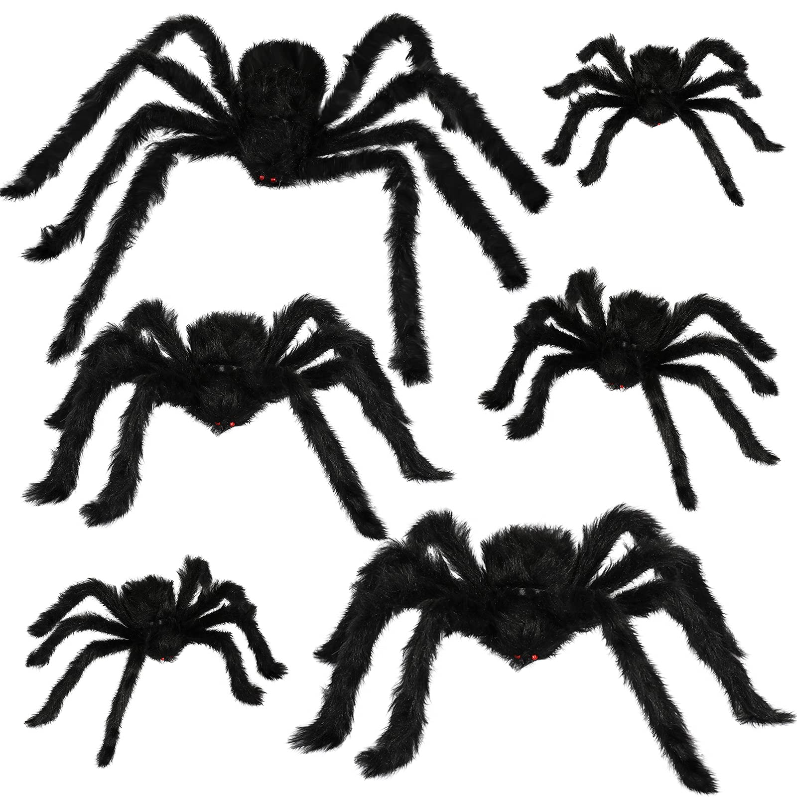 Garma Halloween Spider Decorations, 6 Pcs Realistic Hairy Spiders Set with Red Eyes and Bendable Legs, Scary Spider Props for for Wall Patio Yard Garden House Indoor Outdoor Decor (6, Black)