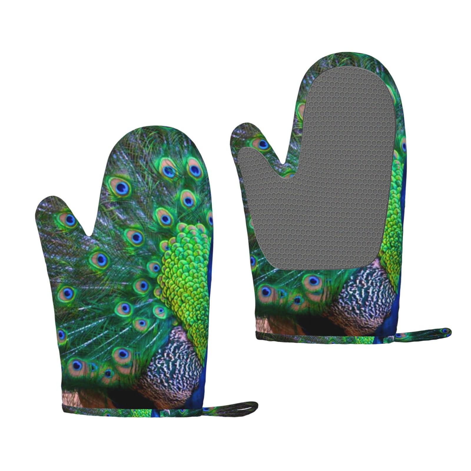 Gants de cuisine en silicone imperméables motif paon anti-chaleur