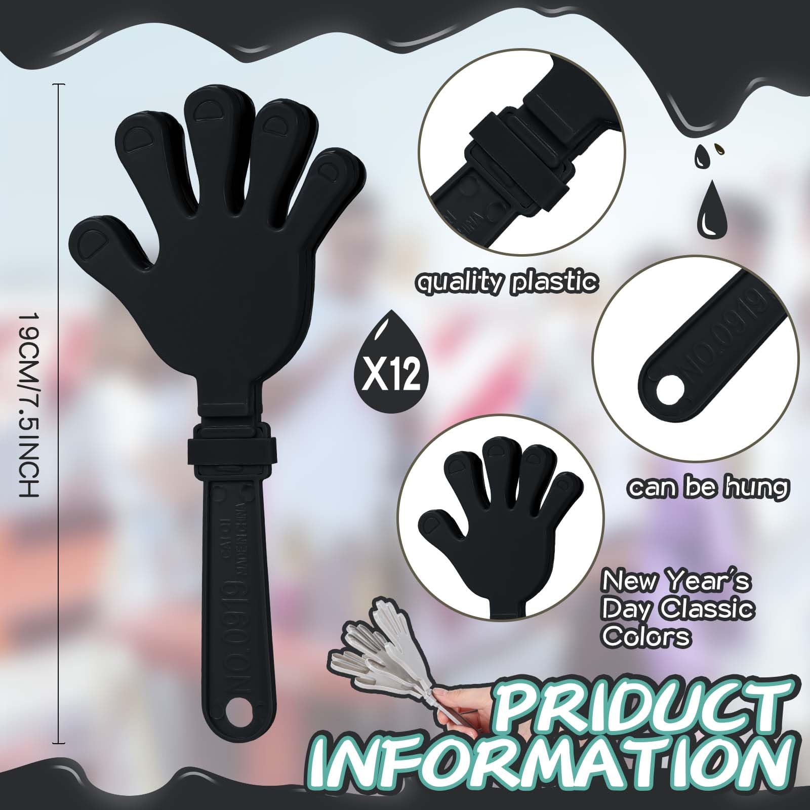 Motionchic 24 Pack Hand Clappers Noisemakers, Include 12 Large 7