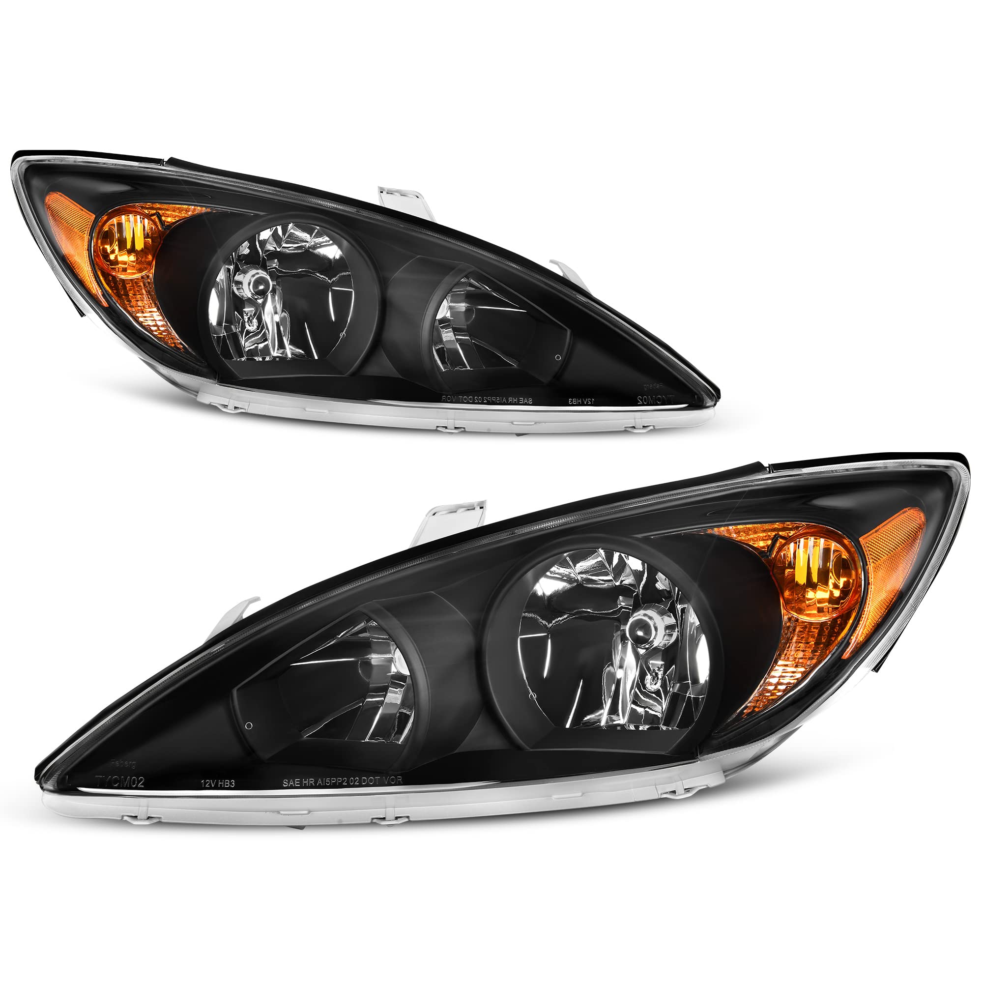 Photo 1 of AUTOSAVER88 Headlight Assembly Compatible with 2002 2003 2004 Camry (Only Fits LE/XLE) Black Housing Amber Reflector Clear Lens