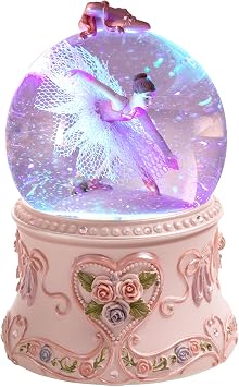 Ballerina Snow Globe Music Box with LED Lights Classic Ballet Dancer Gift, Clear Glass Globe, Perfect for Ballet Lovers, with Music The Blue Danube