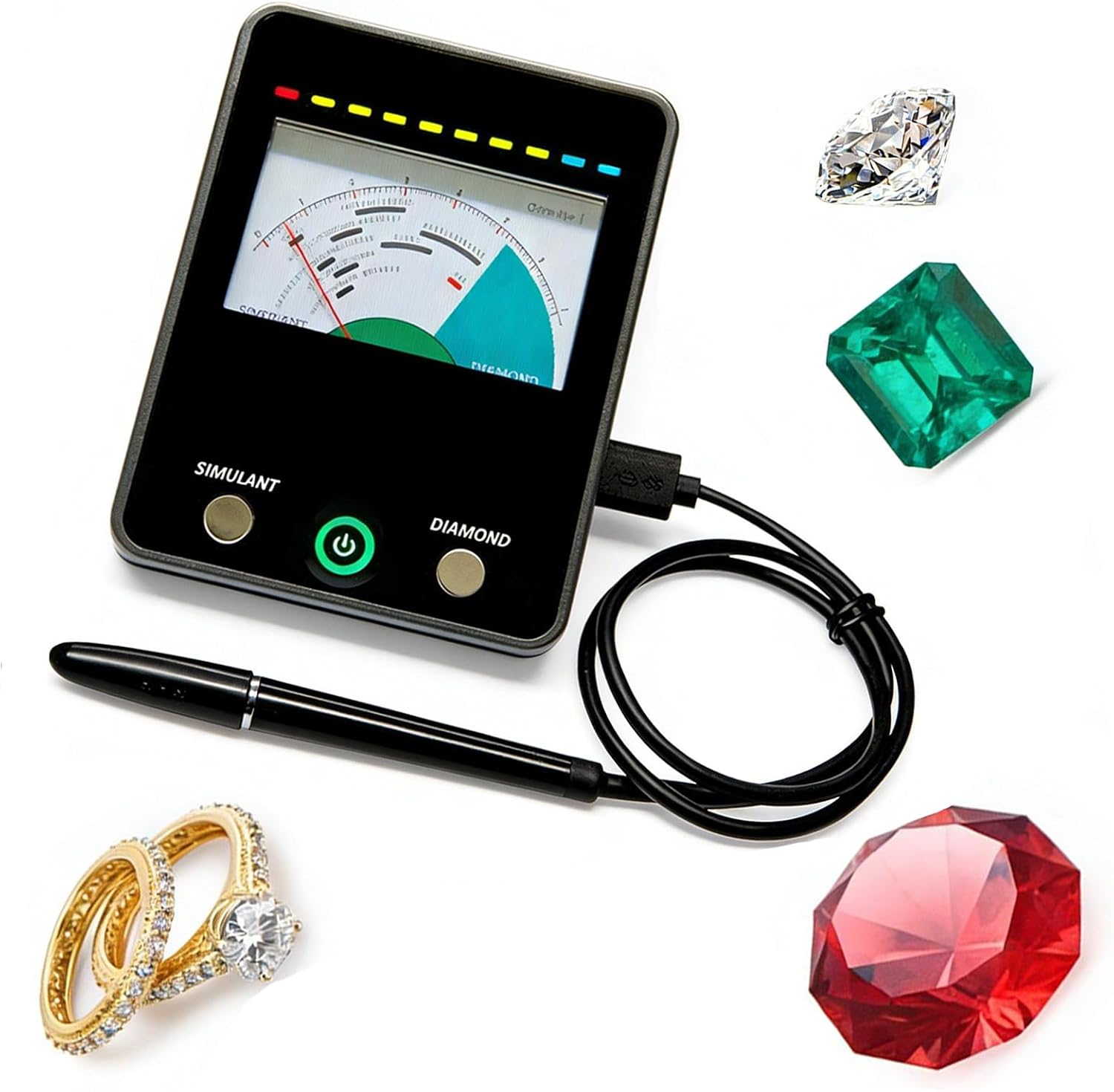 Moissanite Diamond Tester Pen,Professional Gemstone Tester,High Accuracy Jewelry Tester with Pointer Board and Indicator Light for Genuine Diamond and Synthetic Moissanite Identification